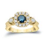 Shine with Yaffie Blue Round Diamond Halo Engagement Ring - 1ct Total Weight
