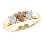 Brown Round 3-stone Diamond Ring with 1ct TDW - Yaffie Gold