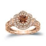 Engagement Ring with Brown Round Diamond - Yaffie Gold, 1ct TDW