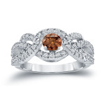 Golden Beauty: 1ct TDW Engaging Ring with Brown and White Diamonds by Yaffie