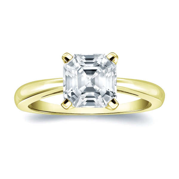 Certified 1ct TDW Assher-Cut Diamond Solitaire Engagement Ring - Yaffie Gold
