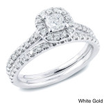 Certified Cushion-Cut Diamond Halo Engagement Ring Set featuring Yaffie Gold and 1ct TDW