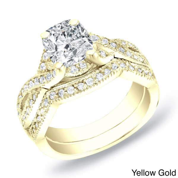 Certified Cushion Diamond Bridal Set - Yaffie Gold 1ct TDW