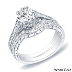 Certified 1ct TDW Diamond Bridal Set with Curved Gold Band by Yaffie