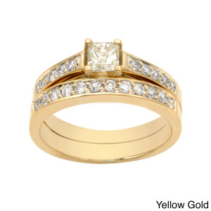 Certified Princess-Cut Diamond Bridal Set with 1ct TDW - Yaffie Gold