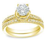Certified 1ct TDW Round Diamond Bridal Set - Yaffie Gold