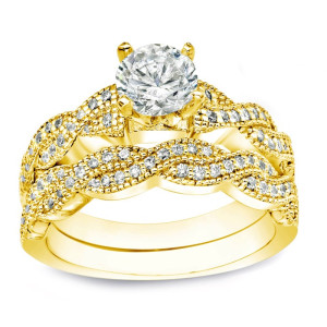Certified 1ct TDW Round Diamond Bridal Set - Yaffie Gold