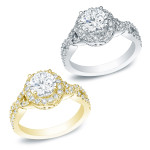 Certified Round Diamond Engagement Ring - Yaffie Gold 1ct TDW