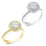 Certified 1ct TDW Round Diamond Halo Engagement Ring in Yaffie Gold