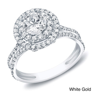 Double Halo Diamond Engagement Ring with Yaffie Gold - 1 Carat Total Diamond Weight