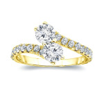 Gold Yaffie Ring with 1 Carat Total Diamond Weight and Two Stone Design