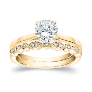 Vintage Style Wedding Ring Sets with Yaffie Gold and 1ct TDW Diamond