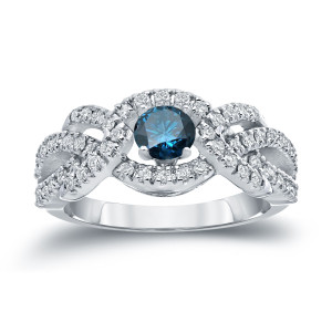 Blue-White Halo Diamond Ring - Yaffie Gold, 1ct TDW - Perfect for Your Engagement!