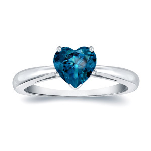 Blue Diamond Heart Solitaire Engagement Ring by Yaffie Gold (1ct TDW)