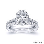 Yaffie Gold Oval Diamond Halo Bridal Ring Set with a Sparkling 1ct Total Diamond Weight.