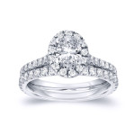 Yaffie Gold Oval Diamond Halo Bridal Ring Set with a Sparkling 1ct Total Diamond Weight.