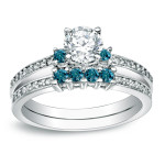 Yaffie Gold Blue Diamond Wedding Set with 1 Carat Diamond