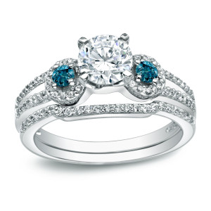 Yaffie Gold Blue Diamond Wedding Set with 1 Carat Diamond