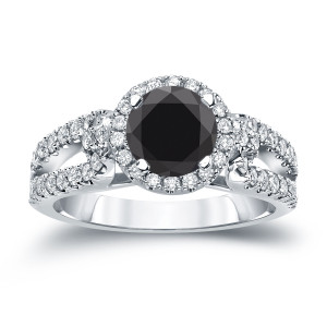 Yaffie™ Custom 1ct TDW Black Diamond Halo Engagement Ring with Round Cut Gold Band