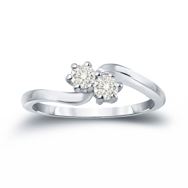 Gold Yaffie Engagement Ring with 1 Carat TDW Round Diamond - 2 Stone Sparkler