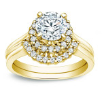 Golden Yaffie Bridal Ring Set with Round 1ct TDW Diamond