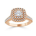 Engage in Elegance with Yaffie Gold 1ct Round Diamond Double Halo Ring.