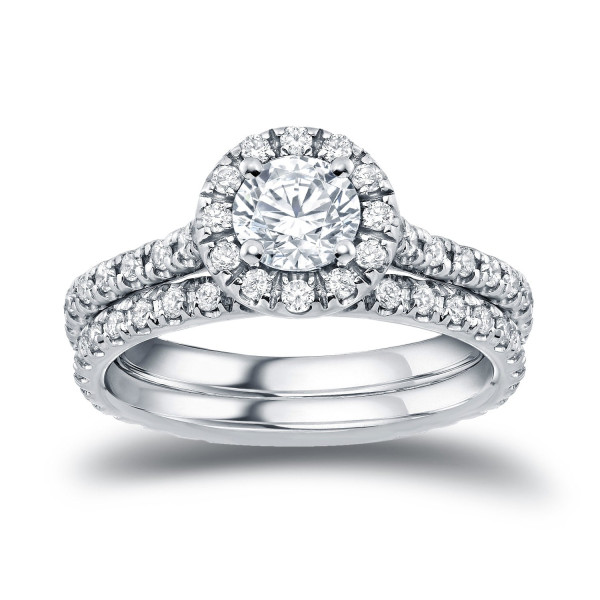 Yaffie Gold Halo Bridal Ring Set with 1 Carat Round Diamond