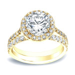 Sparkling Yaffie Gold Wedding Ring Set with 1ct TDW Round Diamond Halo