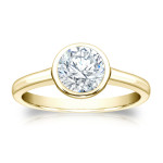 1ct Round Cut Solitaire Ring with a Bezel of Yaffie Gold