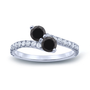 Yaffie Custom Black Diamond Engagement Ring with Two 1ct TDW Round-Cut Gems & 3-Prong Setting in Gold