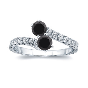 Yaffie ™ Bespoke Black Diamond Engagement Ring - Two Round-Cut 1ct Diamonds in 4-Prong Setting