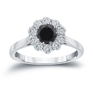 Yaffie ™ Crafts Custom 1ct Black Diamond Halo Ring with Gold and Round-cut Brilliance!