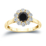 Yaffie ™ Crafts Custom 1ct Black Diamond Halo Ring with Gold and Round-cut Brilliance!