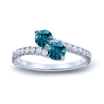 Blue Diamond 3-prong Engagement Ring with Yaffie Gold, 1ct TDW, 2 stones