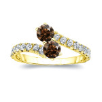 Brown Diamond 2-stone Engagement Ring, 1ct TDW Gold, 4-prong by Yaffie