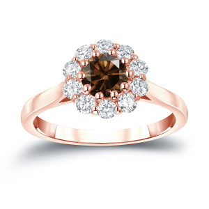 Golden Yaffie: 1ct Round Brown Diamond Halo Engagement Ring