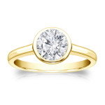 Radiant Yaffie Gold 1ct TDW Solitaire Engagement Ring with Round-cut Diamond Bezel