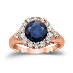 Blue Sapphire and Diamond Halo Engagement Ring with 2.5ct and 0.875ct TDW by Yaffie Gold