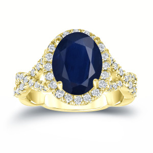 Sapphire and Diamond Halo Engagement Ring with Blue Oval Cut