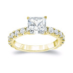 Certified French Pave Princess Diamond Ring - Yaffie Gold, 2 1/2 ct TDW