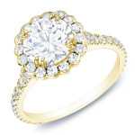Certified Round-Cut Diamond Halo Engagement Ring - Yaffie Gold 2 1/3ct TDW