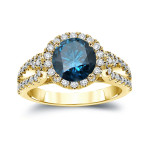 Blue Diamond Halo Engagement Ring, showcasing a stunning 2 1/3ct TDW Round Cut wrapped in Yaffie Gold.