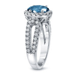 Blue Diamond Halo Engagement Ring, showcasing a stunning 2 1/3ct TDW Round Cut wrapped in Yaffie Gold.