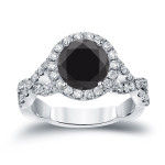 Custom-made Yaffie™ round-cut black diamond halo engagement ring with 2 3/4ct TDW in gold.