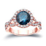 Stunning Blue Diamond Halo Engagement Ring: Yaffie Gold 2.75ct TDW Round Cut Beauty
