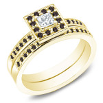 Yaffie™ Crafts Custom Black and White Diamond Bridal Set, Adorned With 2/3ct of Lustrous Gold