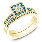 Gold Yaffie Bridal Ring Set with Brilliant Blue and White Princess Cut Diamonds (2/3ct TDW)