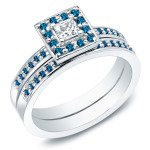 Gold Yaffie Bridal Ring Set with Brilliant Blue and White Princess Cut Diamonds (2/3ct TDW)