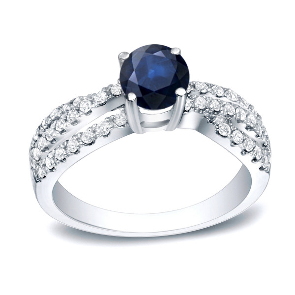 Gold and Diamond Engagement Ring with Blue Sapphire Accent - Perfect for Romance!