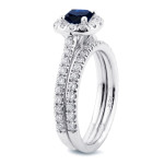 Blue Sapphire & Diamond Bridal Ring Set - Yaffie Gold